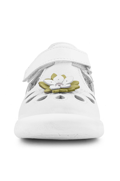 Rakerplus Hakiki Deri Anatomik Beyaz Cırtlı Kız Bebek Sandalet Ayakkabı