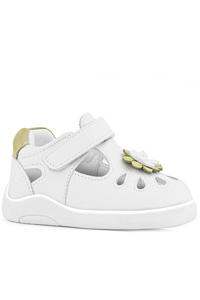 Rakerplus Hakiki Deri Anatomik Beyaz Cırtlı Kız Bebek Sandalet Ayakkabı