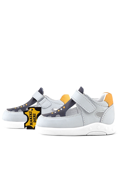 Rakerplus Hakiki Deri Anatomik Gri Cırtlı Bebek Sandalet Ayakkabı