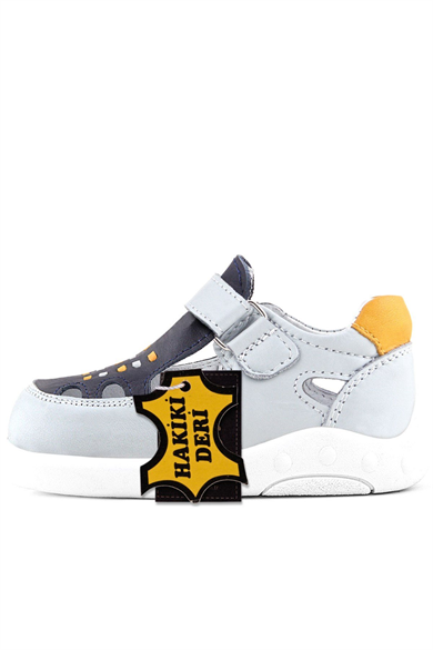 Rakerplus Hakiki Deri Anatomik Gri Cırtlı Bebek Sandalet Ayakkabı