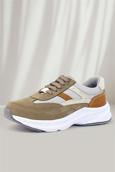 Rakerplus Hakiki Deri Anatomik Kum Rengi Bağcıklı Hafif Çocuk Spor Ayakkabı