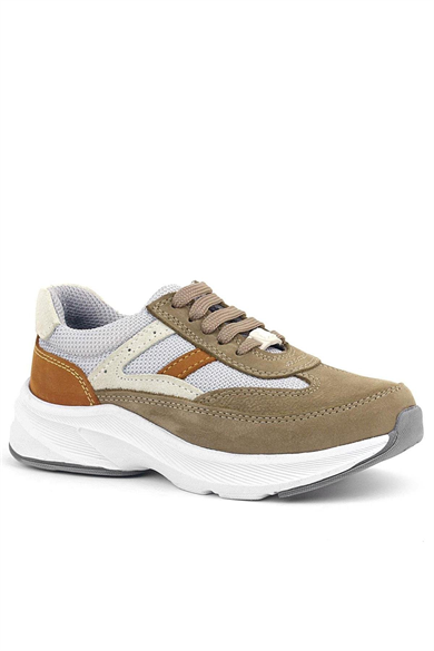 Rakerplus Hakiki Deri Anatomik Kum Rengi Bağcıklı Hafif Çocuk Spor Ayakkabı