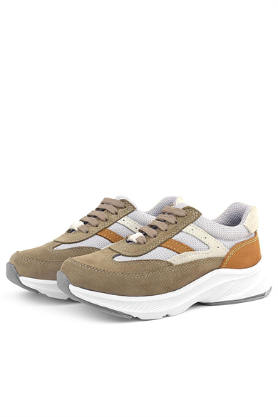 Rakerplus Hakiki Deri Anatomik Kum Rengi Bağcıklı Hafif Çocuk Spor Ayakkabı