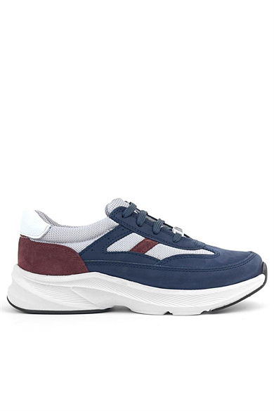 Rakerplus Hakiki Deri Anatomik Lacivert Bordo Bağcıklı Hafif Çocuk Spor Ayakkabı