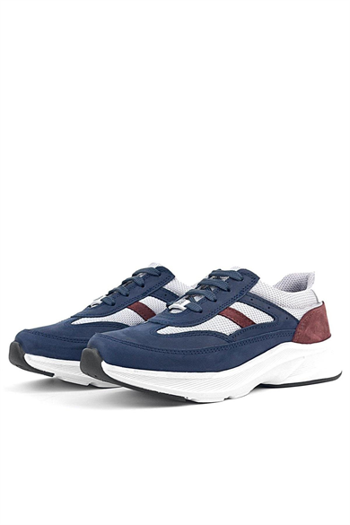 Rakerplus Hakiki Deri Anatomik Lacivert Bordo Bağcıklı Hafif Çocuk Spor Ayakkabı