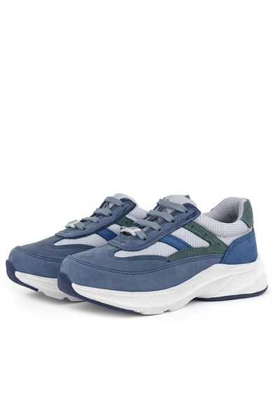 Rakerplus Hakiki Deri Anatomik Mavi Bağcıklı Hafif Çocuk Spor Ayakkabı