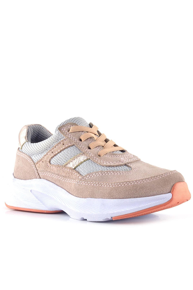 Rakerplus Hakiki Deri Anatomik Pudra Lastik Bağcıklı Hafif Kız Çocuk Günlük Ayakkabı