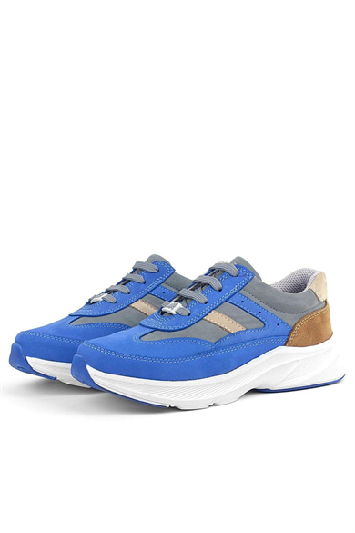 Rakerplus Hakiki Deri Anatomik Saks Mavi Taba Bağcıklı Hafif Çocuk Spor Ayakkabı