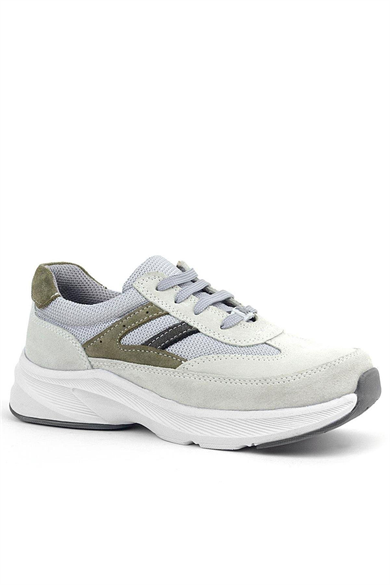 Rakerplus Hakiki Deri Anatomik Vizon Haki Bağcıklı Hafif Çocuk Spor Ayakkabı