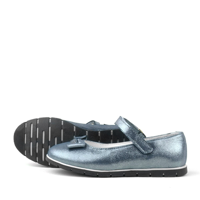 Rakerplus Hakiki Deri Antrasit Lacivert Cırtlı Kız Çocuk Babet