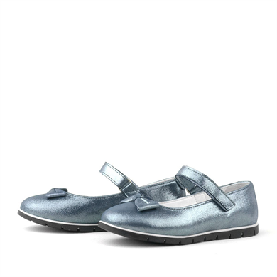 Rakerplus Hakiki Deri Antrasit Lacivert Cırtlı Kız Çocuk Babet