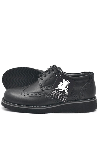 Rakerplus Hakiki Deri Bağcıklı Siyah Erkek Çocuk Klasik Okul Ayakkabı