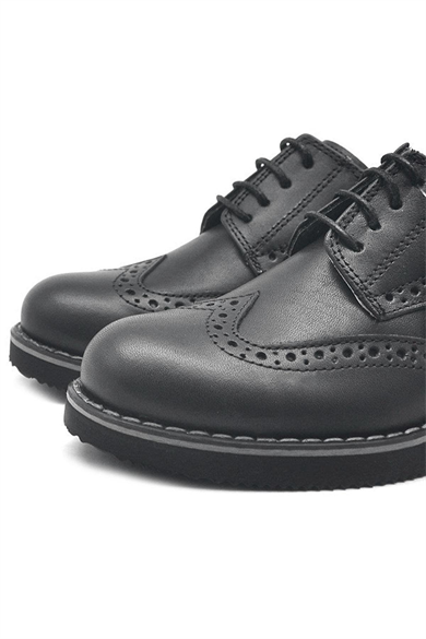 Rakerplus Hakiki Deri Bağcıklı Siyah Erkek Çocuk Klasik Okul Ayakkabı