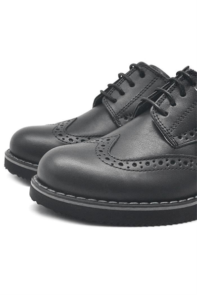 Rakerplus Hakiki Deri Bağcıklı Siyah Erkek Çocuk Klasik Okul Ayakkabı