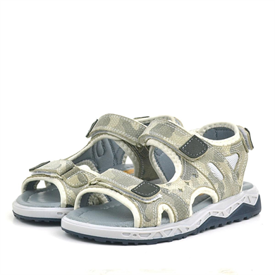 Rakerplus Hakiki Deri Bej Konfor Tabanlı Cırtlı Çocuk Sandalet