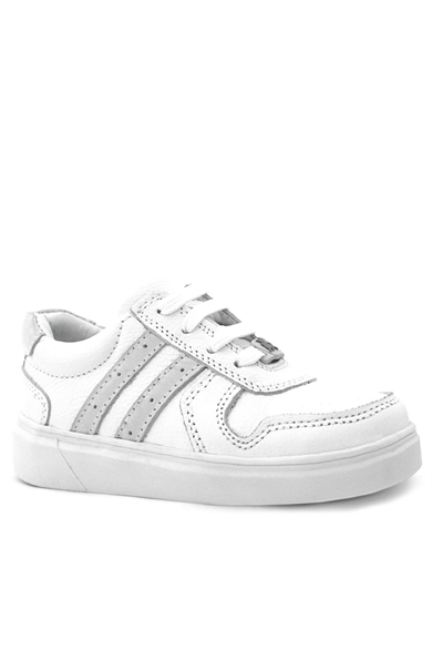 Rakerplus Hakiki Deri Beyaz Bağcıklı Fermuarlı Çocuk Sneaker Ayakkabı