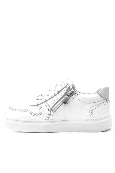 Rakerplus Hakiki Deri Beyaz Bağcıklı Fermuarlı Çocuk Sneaker Ayakkabı