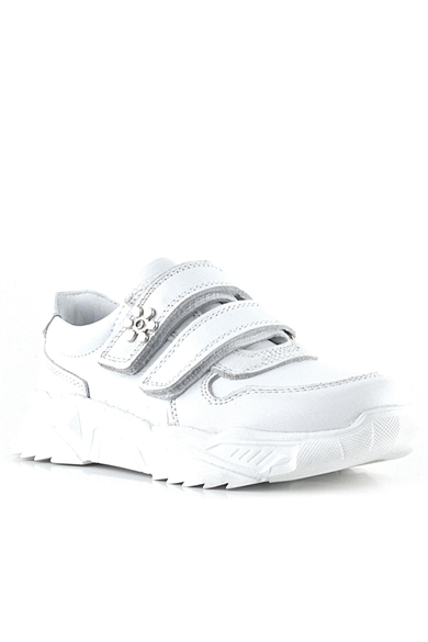 Rakerplus Hakiki Deri Beyaz Çiçek Detaylı Kız Çocuk Spor Ayakkabı