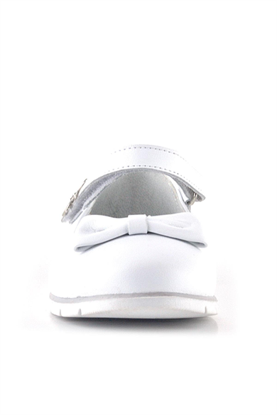 Rakerplus Hakiki Deri Beyaz Cırtlı Çiçek Detaylı Kız Çocuk Babet Ayakkabı