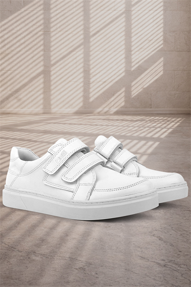 Rakerplus Hakiki Deri Beyaz Cırtlı Genç Erkek Spor Ayakkabı