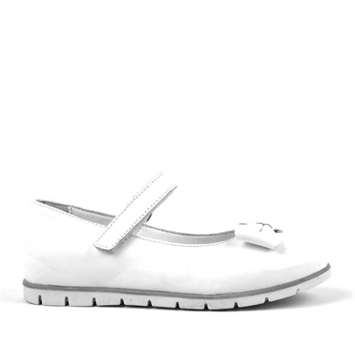 Rakerplus Hakiki Deri Beyaz Fiyonklu Cırtlı Kız Çocuk Babet Ayakkabı