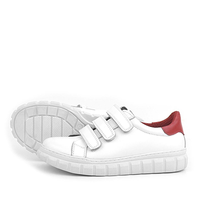 Rakerplus Hakiki Deri Beyaz Kırmızı Cırtlı Çocuk Günlük Spor Okul Ayakkabı