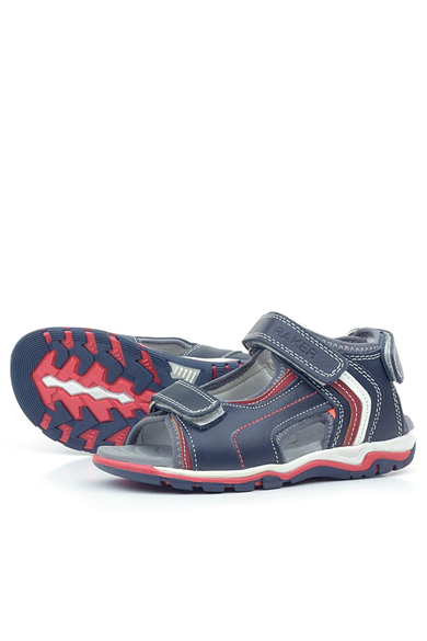 Rakerplus Hakiki Deri Beyaz Lacivert Cırtlı Erkek Çocuk Sandalet