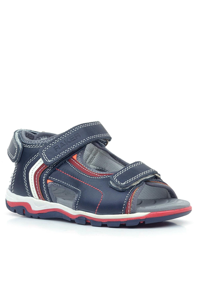 Rakerplus Hakiki Deri Beyaz Lacivert Cırtlı Erkek Çocuk Sandalet