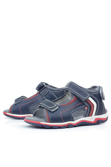 Rakerplus Hakiki Deri Beyaz Lacivert Cırtlı Erkek Çocuk Sandalet