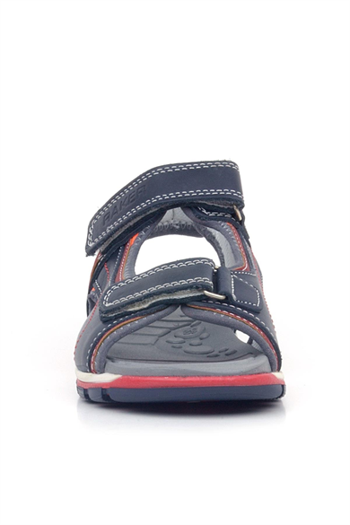 Rakerplus Hakiki Deri Beyaz Lacivert Cırtlı Erkek Çocuk Sandalet