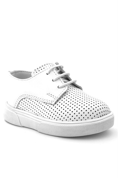 Rakerplus Hakiki Deri Beyaz Lastikli Erkek Çocuk Günlük Ayakkabı