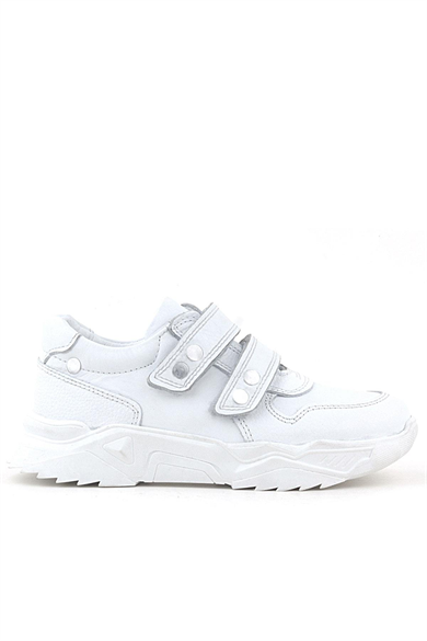 Rakerplus Hakiki Deri Beyaz Metal Detaylı Kız Çocuk Sneakers Ayakkabı