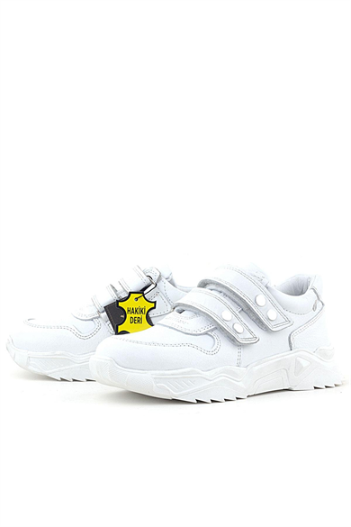 Rakerplus Hakiki Deri Beyaz Metal Detaylı Kız Çocuk Sneakers Ayakkabı