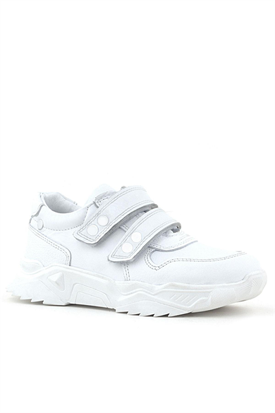 Rakerplus Hakiki Deri Beyaz Metal Detaylı Kız Çocuk Sneakers Ayakkabı