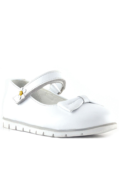 Rakerplus Hakiki Deri Beyaz Papatya Detaylı Cırtlı Kız Çocuk Babet Ayakkabı