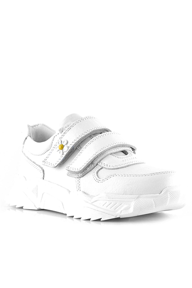 Rakerplus Hakiki Deri Beyaz Papatya Detaylı Kız Çocuk Günlük Ayakkabı