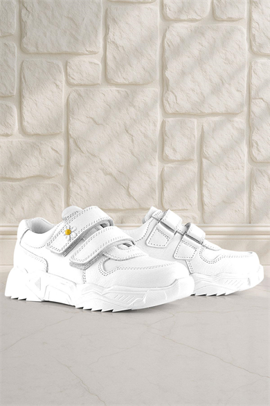 Rakerplus Hakiki Deri Beyaz Papatya Detaylı Kız Çocuk Günlük Ayakkabı