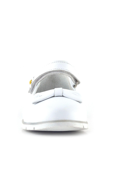 Rakerplus Hakiki Deri Beyaz Papatya Detaylı Cırtlı Kız Çocuk Babet Ayakkabı