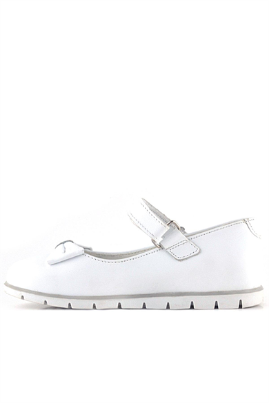 Rakerplus Hakiki Deri Beyaz Papatya Detaylı Cırtlı Kız Çocuk Babet Ayakkabı