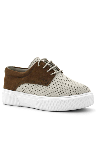 Rakerplus Hakiki Deri Beyaz Taba Lastikli Erkek Çocuk Günlük Ayakkabı