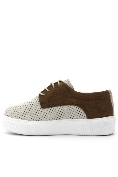 Rakerplus Hakiki Deri Beyaz Taba Lastikli Erkek Çocuk Günlük Ayakkabı