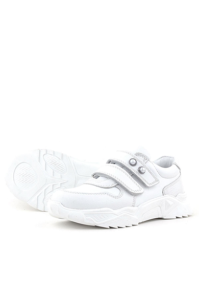 Rakerplus Hakiki Deri Beyaz Taşlı Kız Çocuk Sneakers Ayakkabı