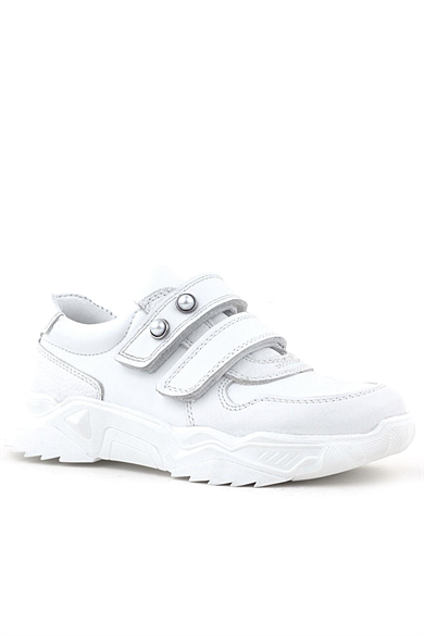 Rakerplus Hakiki Deri Beyaz Taşlı Kız Çocuk Sneakers Ayakkabı