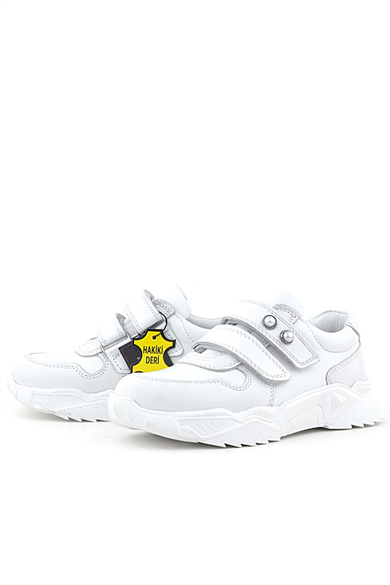 Rakerplus Hakiki Deri Beyaz Taşlı Kız Çocuk Sneakers Ayakkabı