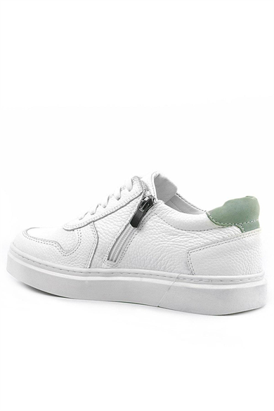 Rakerplus Hakiki Deri Beyaz Yeşil Bağcıklı Fermuarlı Çocuk Sneaker