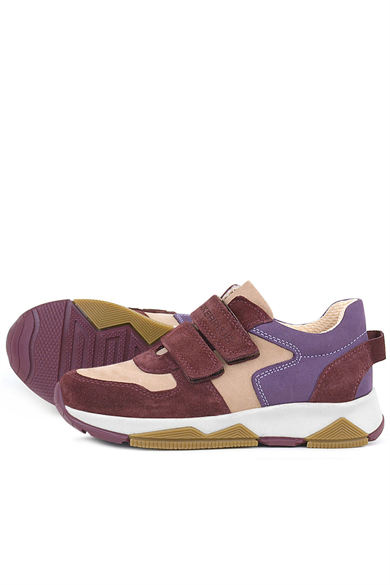 Rakerplus Hakiki Deri Bordo Pembe Kız Çocuk Cırtlı Sneakers Spor Ayakkabı