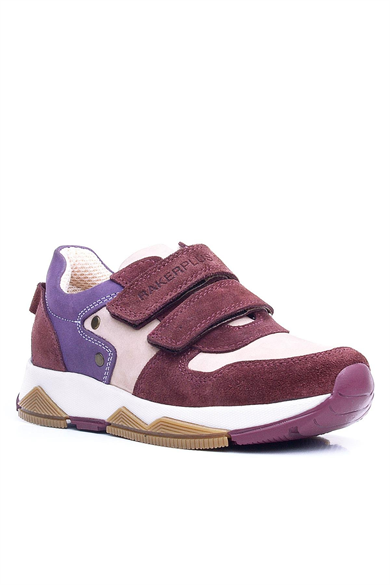 Rakerplus Hakiki Deri Bordo Pembe Metal Detaylı Kız Çocuk Sneakers Ayakkabı