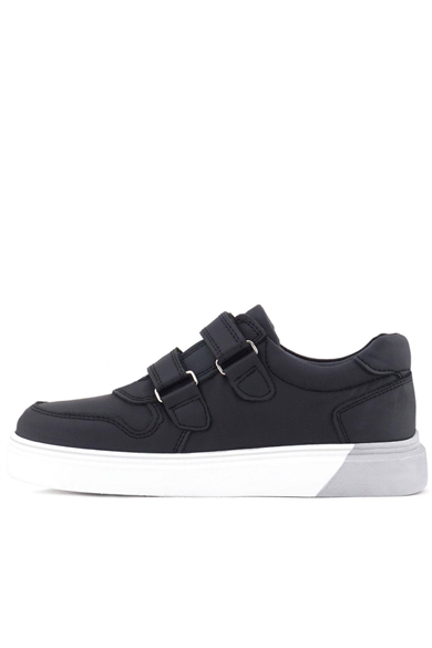 Rakerplus Hakiki Deri Cırtlı Siyah Beyaz Tabanlı Erkek Çocuk Spor Ayakkabı