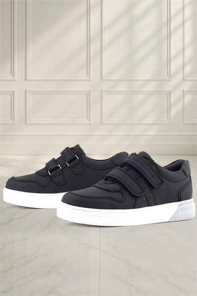 Rakerplus Hakiki Deri Cırtlı Siyah Beyaz Tabanlı Erkek Çocuk Spor Ayakkabı