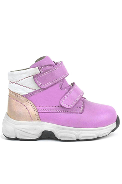 Rakerplus Hakiki Deri Fuşya Pembe Cırtlı Kız Bebek Bot Ayakkabı